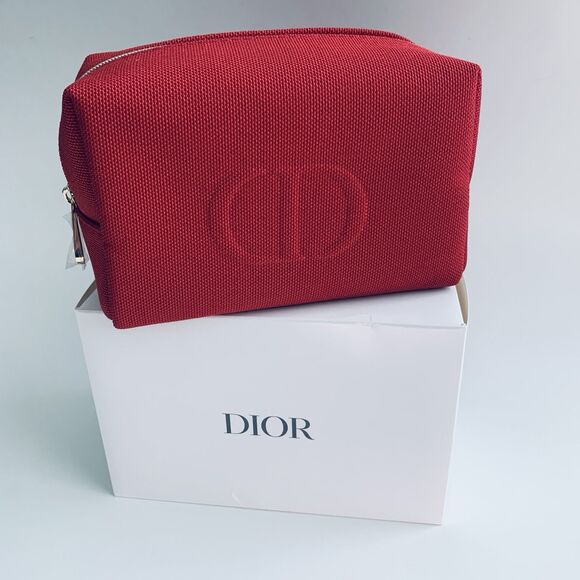 DIOR Beauty Red Cosmetic Makeup Toiletry Bag Pouch with Gold Zipper NIB - Picture 1 of 15